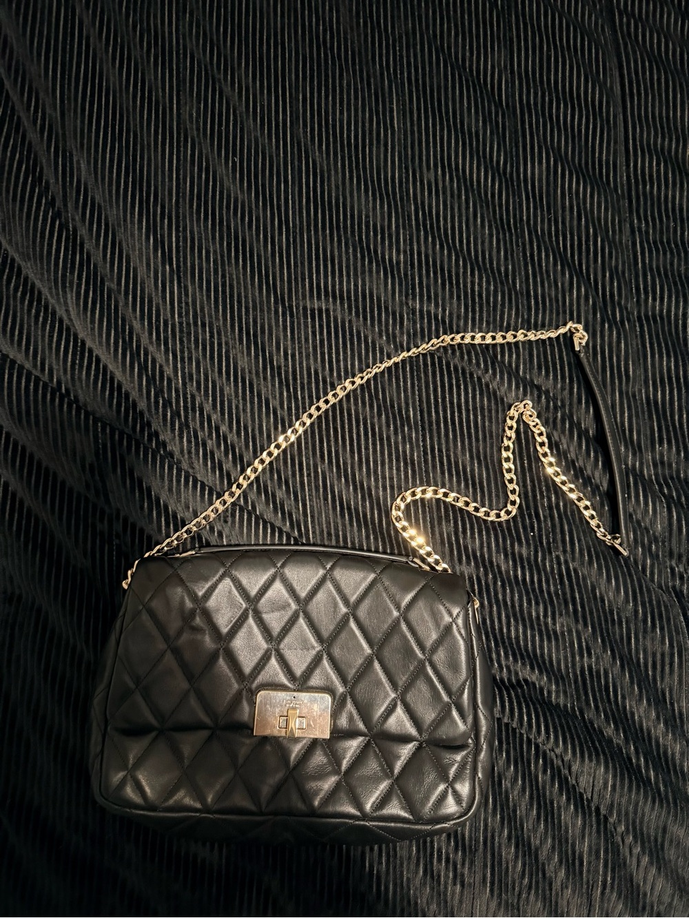 kate spade Black Quilted Crossbody Bag with Gold Chain